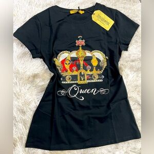 Women’s Fashion Tshirt Crown Queen Design with rhinestones - Medium